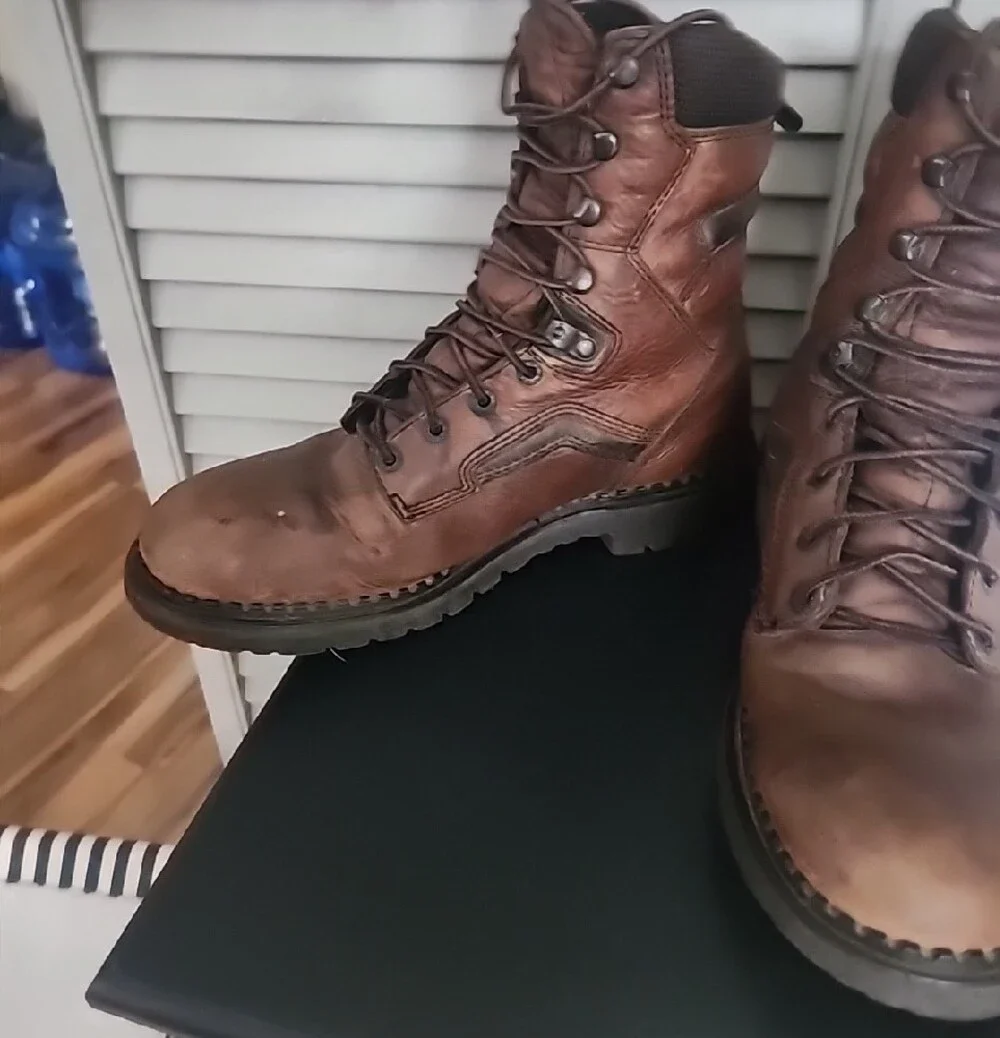 Men's Brown Leather Work Boots - Rugged Lace-Up 8